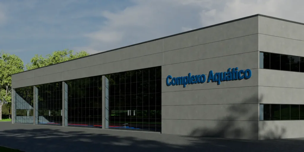 Ilustração da fachada projetada para o Complexo Aquático.